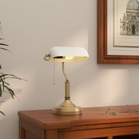 HOMCOM Banker's Table Lamp w/ Antique Bronze Tone Base in White | Debenhams UK