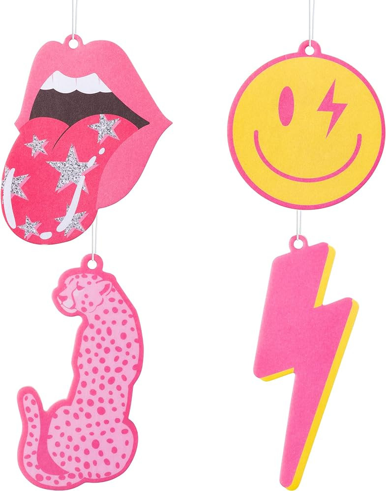 A1diee 4Pcs Pink Preppy Boho Car Air Freshener Hanging Lip Lightning Bolt Leopard Face Car Diffus... | Amazon (US)