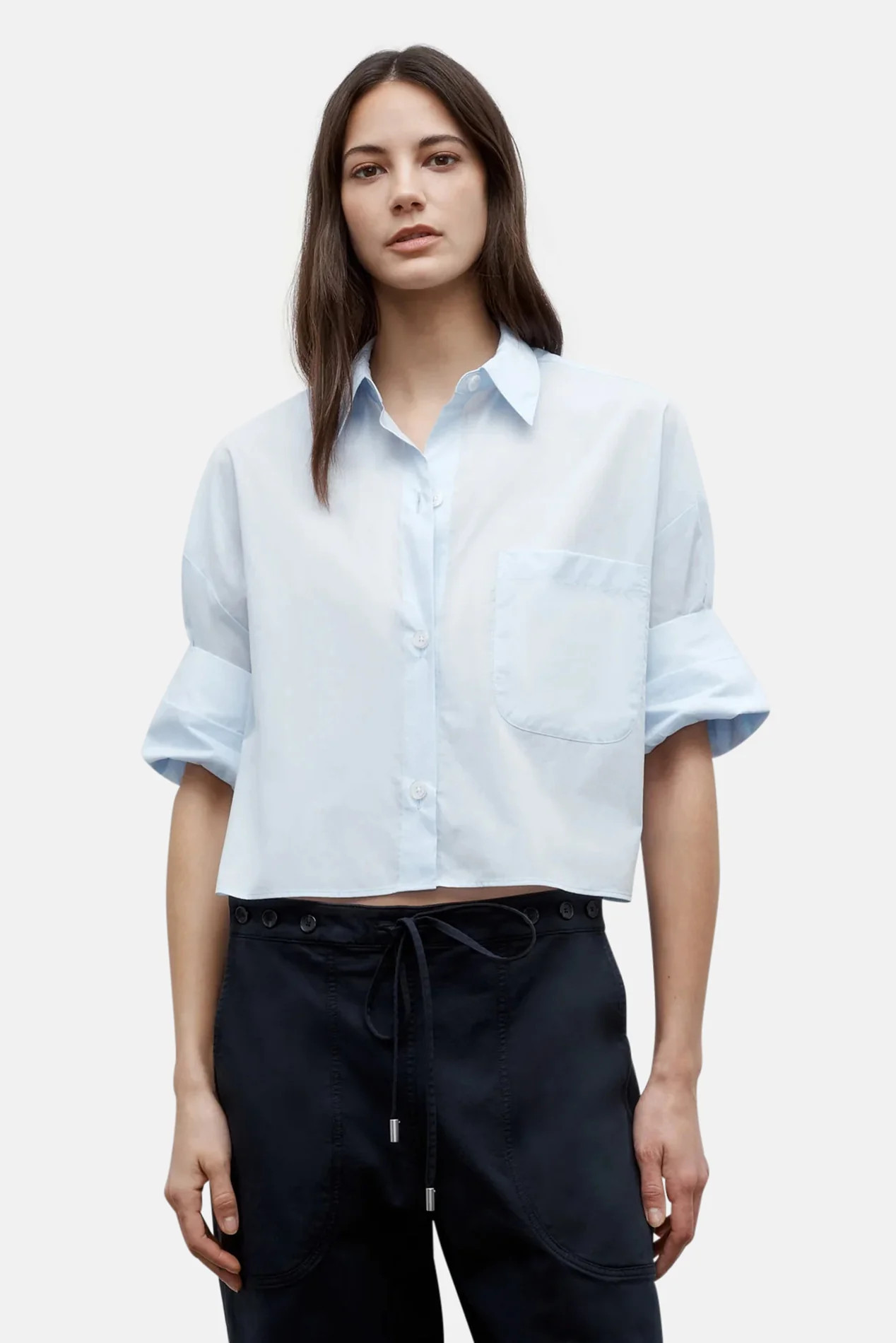 Next Ex Crop Shirt Baby Blue P | Blue & Cream