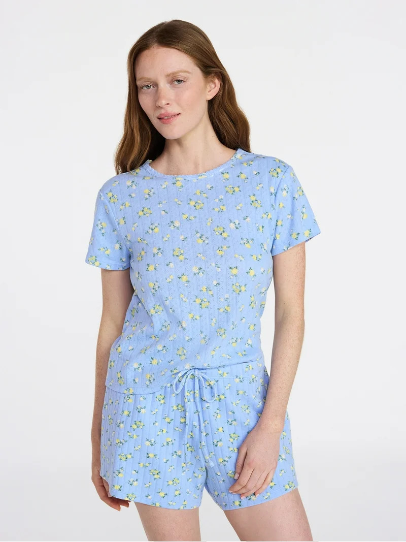 Joyspun Women’s Pointelle Knit Sleepwear Tee with Short Sleeves, Sizes XS-3X | Walmart (US)