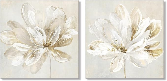 SEVEN WALL ARTS 2 Pcs Beige and Gold Flower Wall Art Blooming Flower Abstract Floral Artwork Canv... | Amazon (US)