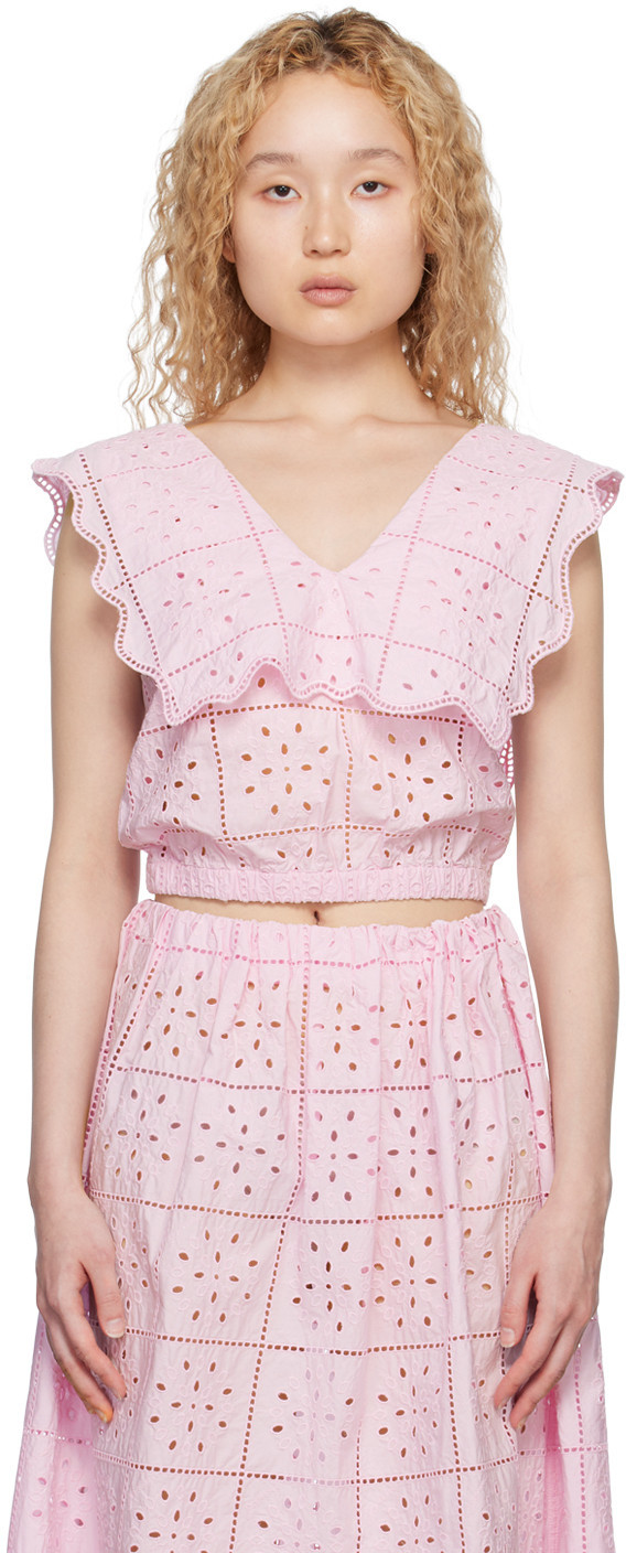 GANNI Pink Rhythm Collar Tank Top | SSENSE