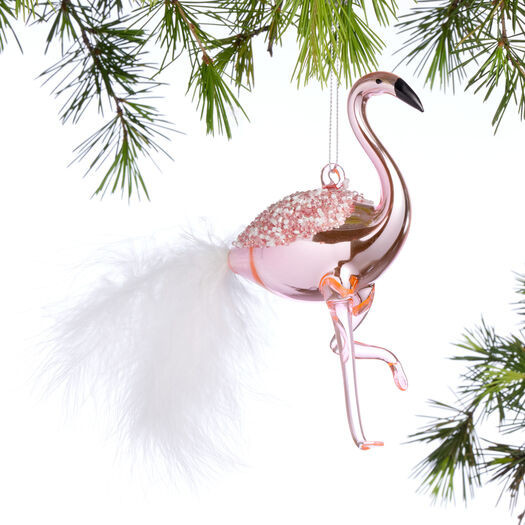 Glass and Feather Flamingo Ornament by World Market | World Market