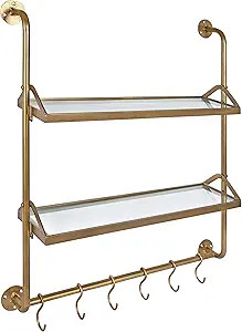 Kate and Laurel Marit Modern Industrial Wall Shelf with Metal Pipe Supports and Glass Shelves, Go... | Amazon (US)