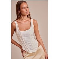 Cream Textured Satin Boned Dip Hem Longline Corset | PrettyLittleThing US