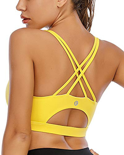 RUNNING GIRL Sports Bras for Women,Strappy Back Supportive Sports Bra Padded Workout Bras Medium Support(WX2354 Yellow,XXL) | Amazon (US)