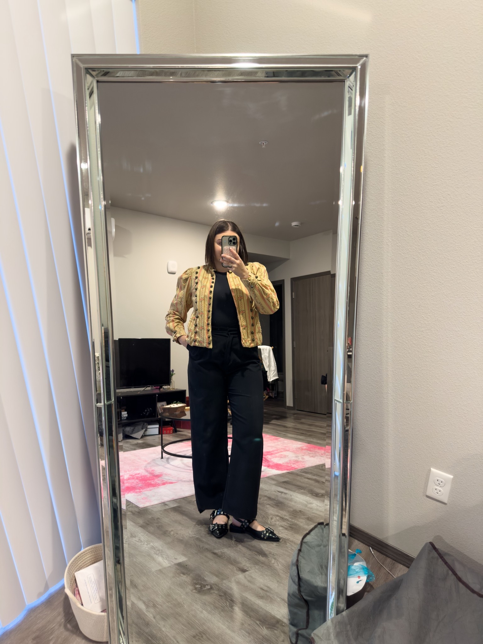 Elevated business casual outfit featuring the coolest jacket! I love the print it’s very Beatles inspired 😎

I’m wearing a M jacket and bodysuit with size 31 trousers and size 9 flats

#LTKStyleTip #LTKFindsUnder100 #LTKMidsize