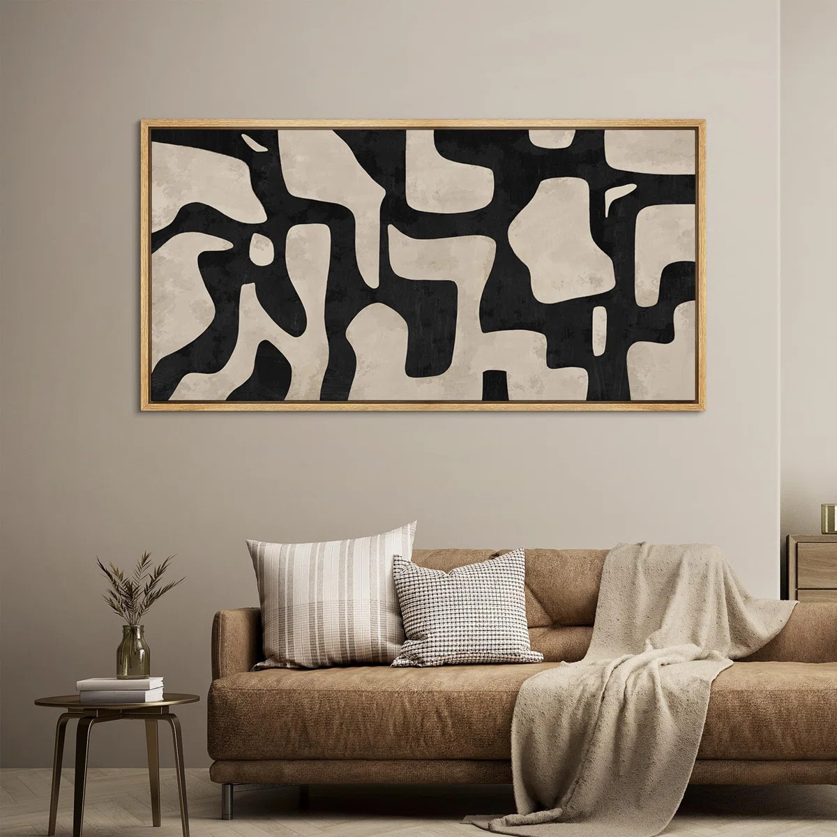 Mid Century Shape Abstract Contours, Black And White Beige Artwork, Retro Bedroom Home Decor, Ext... | Wayfair North America