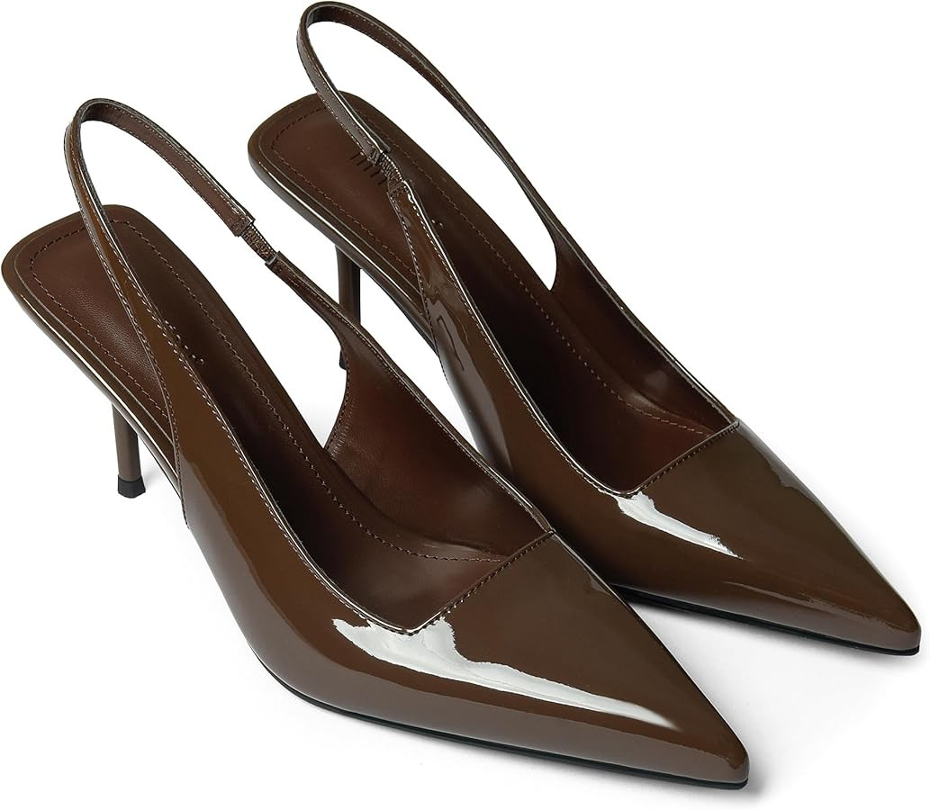 iiimmu Minimalist Heels for Women 3.5 Inch Stiletto Slingback Pumps, Faux Patent | Amazon (US)
