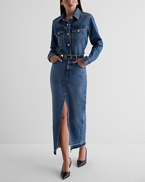 Relaxed Denim Novelty Button Shirt | Express