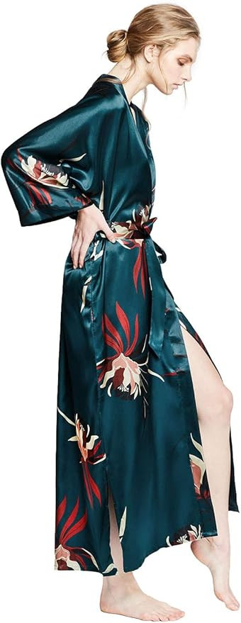 KIM+ONO Women's Satin Kimono Robe Long - Floral | Amazon (US)