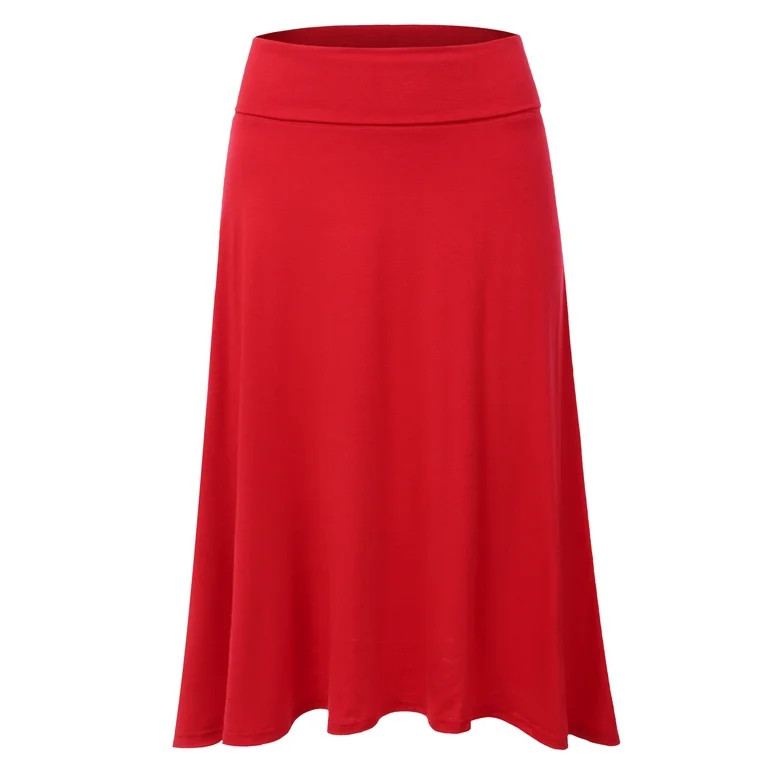 Doublju Women's High Waist Elastic Soft Flare Flowy Midi Skirt (Plus Size Available) | Walmart (US)