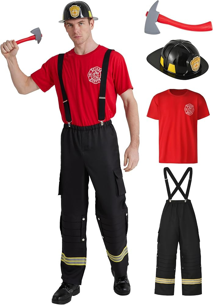 Maxim Party Supplies Men's 4 Piece Firefighter Costume, Professional Uniform Set with Helmet, Sus... | Amazon (US)