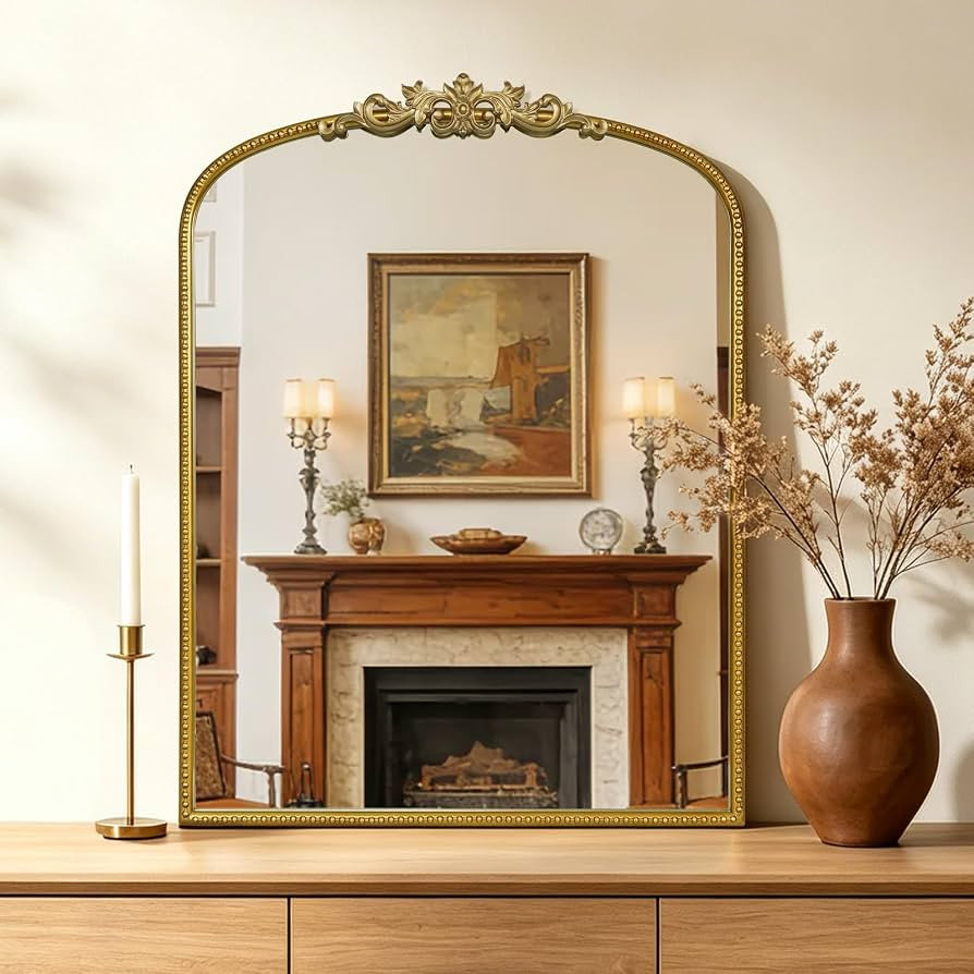 HOMECOOKIN Vintage Arched Gold Mirror, Antique Baroque Mirror, 32"X24" Wall Mirror with Ornate Fr... | Amazon (US)