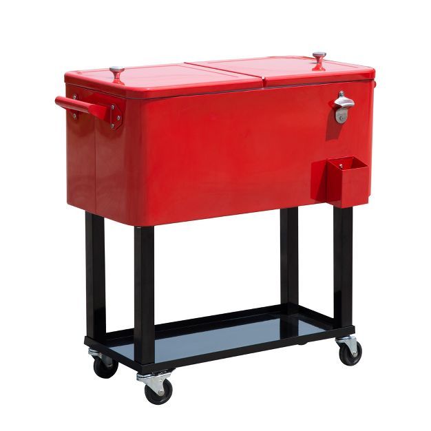 Outsunny 80 QT Rolling Cooling Bins Ice Chest on Wheels Outdoor Stand Up Drink Cooler Cart for Pa... | Target