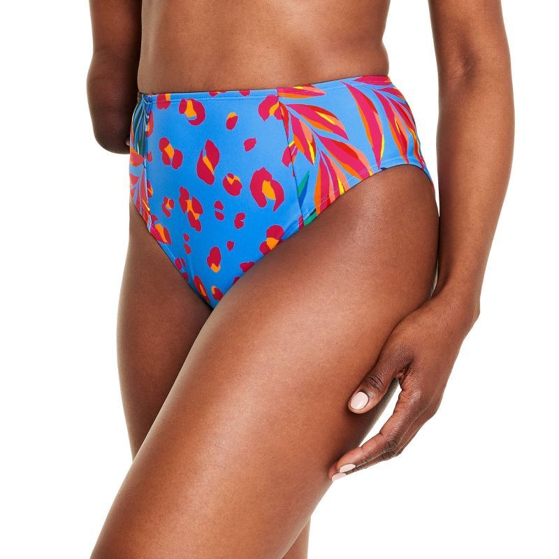 Women's Tropical/Leopard Print High Waist Bikini Bottom - Tabitha Brown for Target Blue/Pink | Target