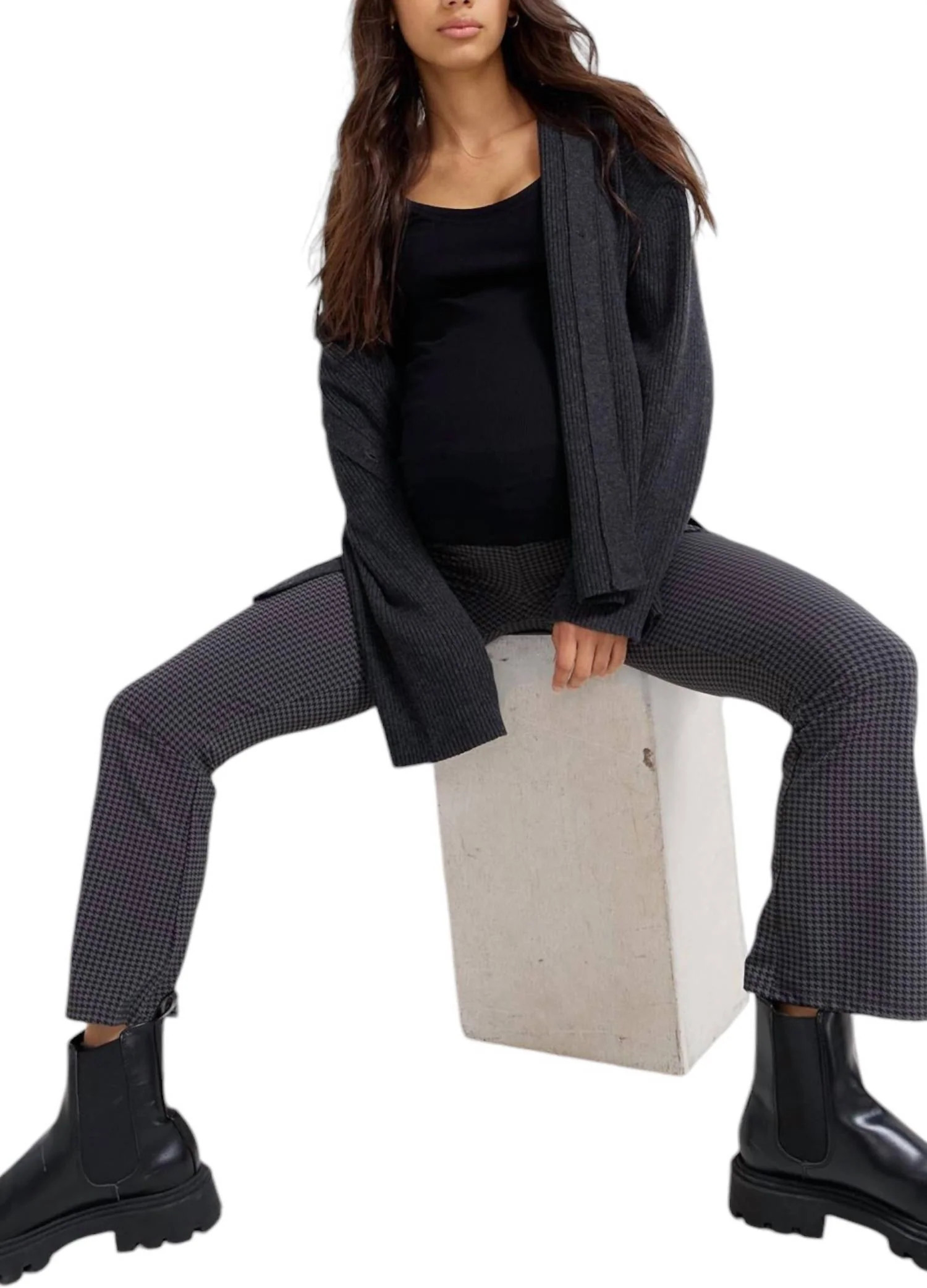 Ultimate Before, During & After Crop Flare Pants In Grey Houndstooth | Shop Simon