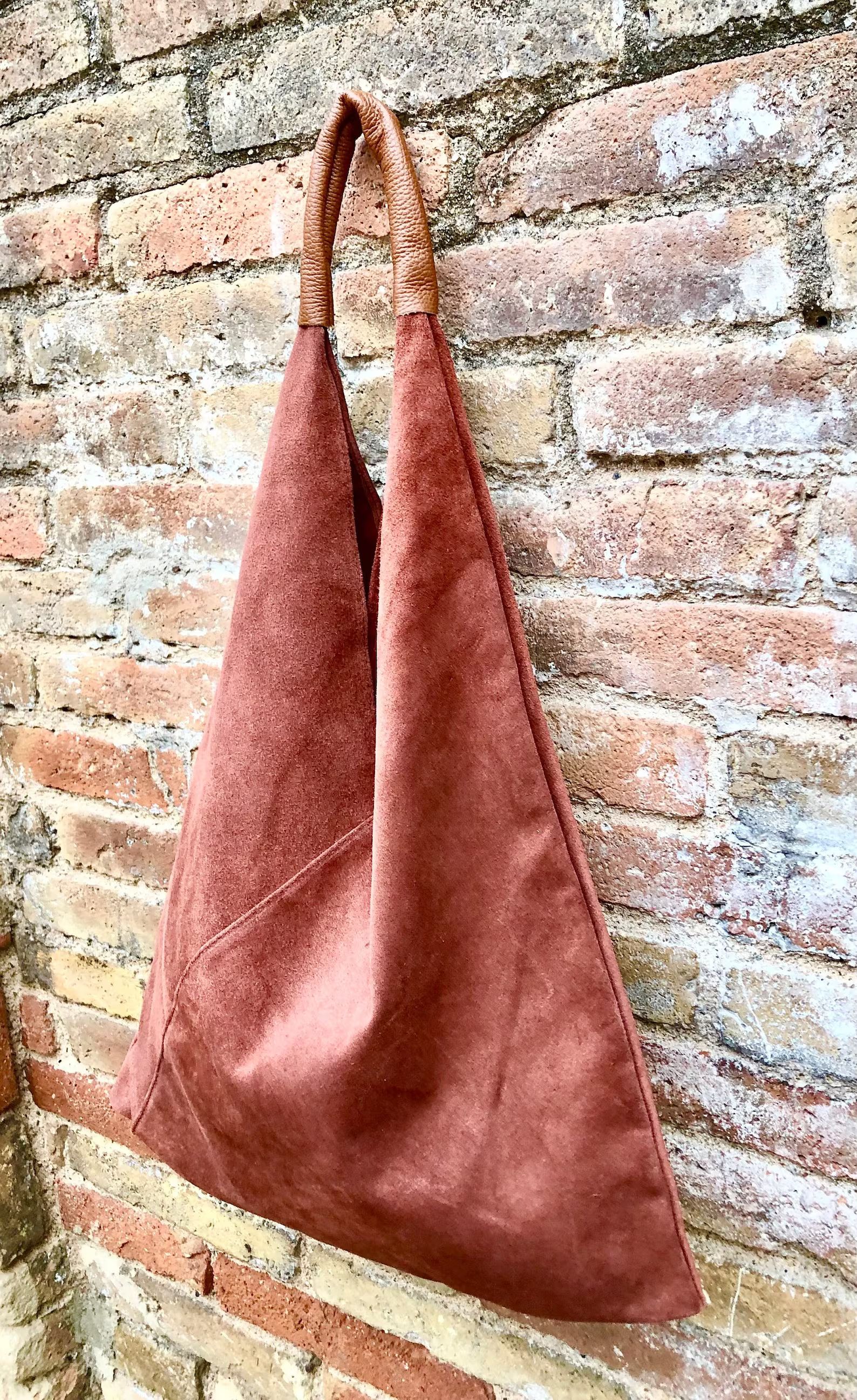 Slouch Leather Bag in Terracotta Suede .genuine Leather Large Shoulder Bag. Dark Orange Brown Ori... | Etsy (US)