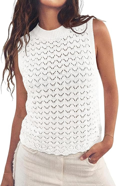 Fisoew Womens Summer Knit Sweater Vest Sleeveless Crochet Tank Tops Hollow Boho Beach Vacation Co... | Amazon (US)