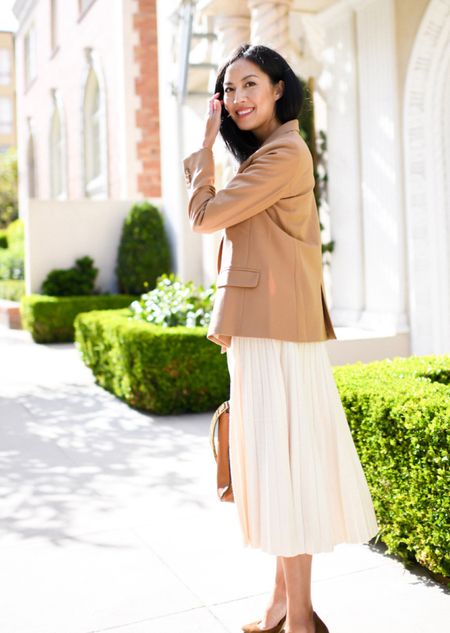 Camel blazer, long sleeve shirt, pleated midi skirt, and suede pumps. Similar pieces linked here. 

#classicstyle
#springoutfit
#workoutfit
#professionalwear
#officeoutfit

#LTKworkwear #LTKstyletip #LTKSeasonal