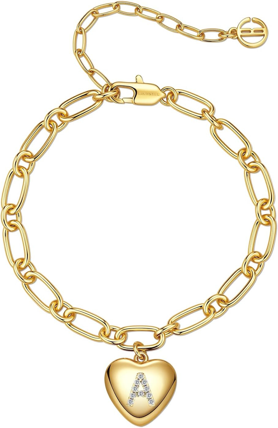 Cicy Bell Heart Letter Bracelets for Women 18K Gold Plated Chunky Bracelets | Amazon (US)