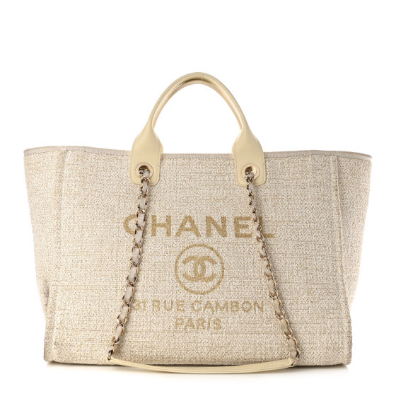 CHANEL Lurex Boucle Medium Deauville Tote White | FASHIONPHILE (US)