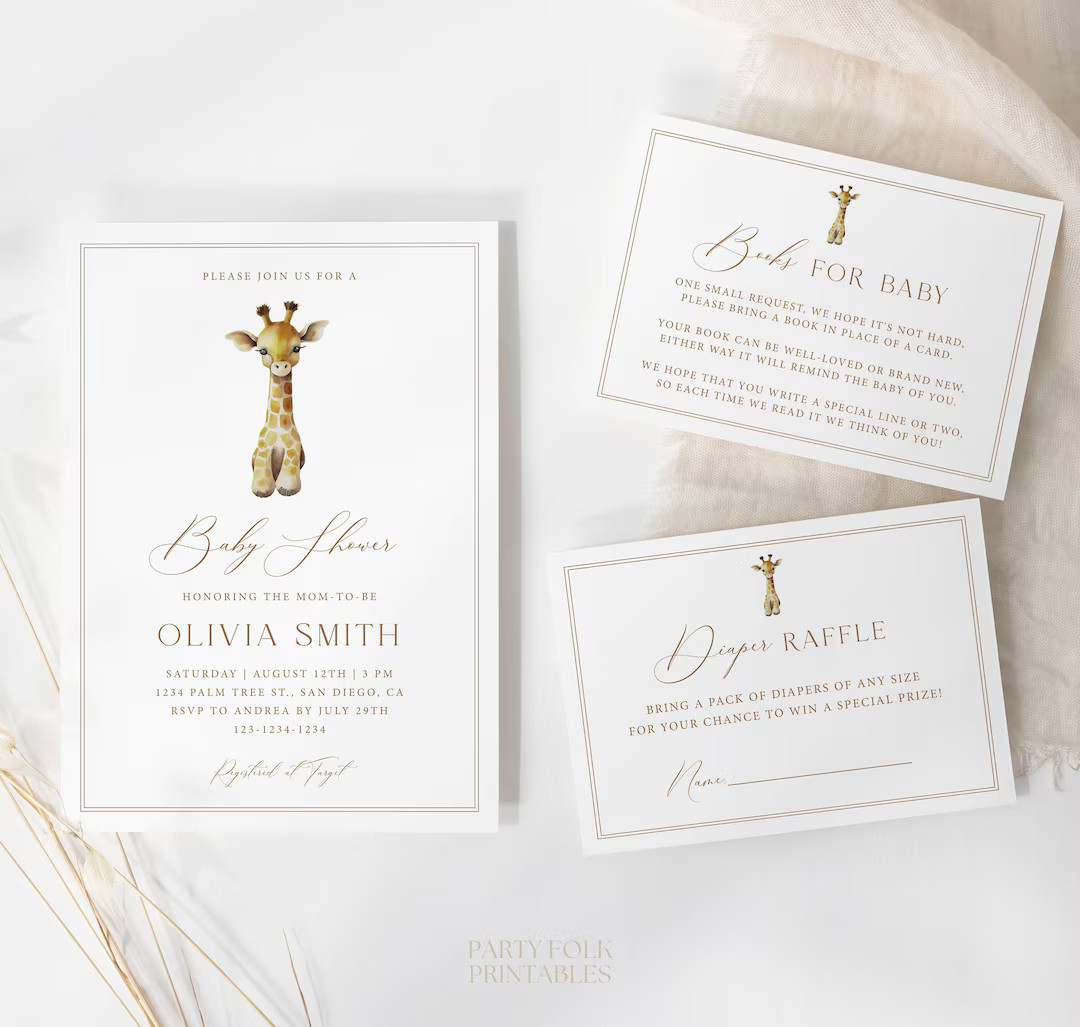 Editable Giraffe Baby Shower Invitation Template Set, Boho Minimalist Safari Baby Shower Invite, ... | Etsy (US)