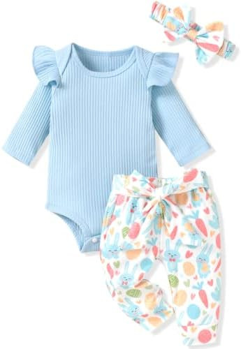 Aalizzwell Preemie Newborn Infant Baby Girls Clothes Ribbed Romper Bodysuit Pants Set Fall Winter... | Amazon (US)