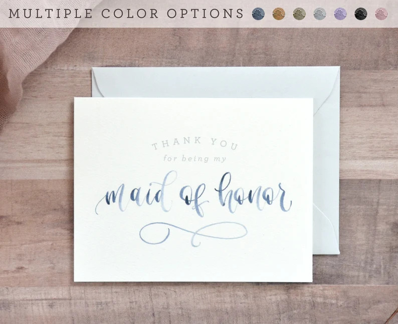 Watercolor Thank You For Being My Bridesmaid Cards. Printed Bridal Party Cards for the Wedding Da... | Etsy (US)