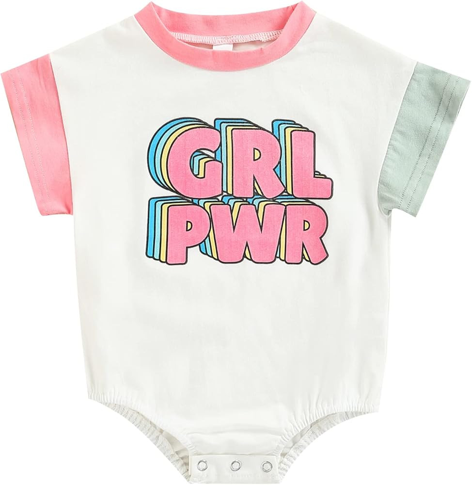 Infant Baby Girl Boy Crewneck Rompers Oversized Short Sleeve Letter Contrast Color T-Shirt Top Ju... | Amazon (US)