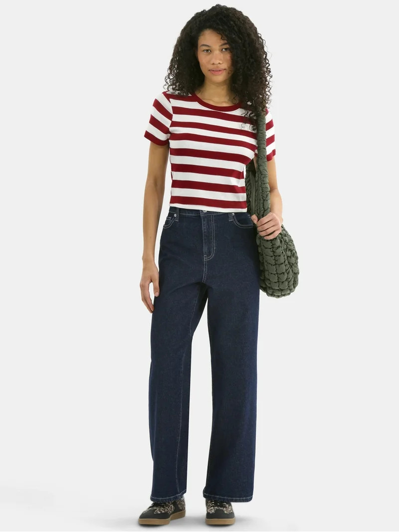 No Boundaries Cotton Crew Cropped Tee, Women's - Walmart.com | Walmart (US)