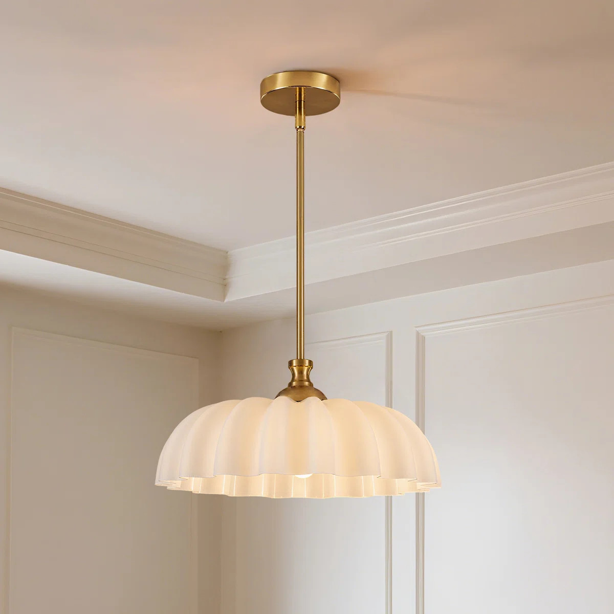 Milk White Glass Pendant Light With Flower Glass Lampshade | Wayfair North America