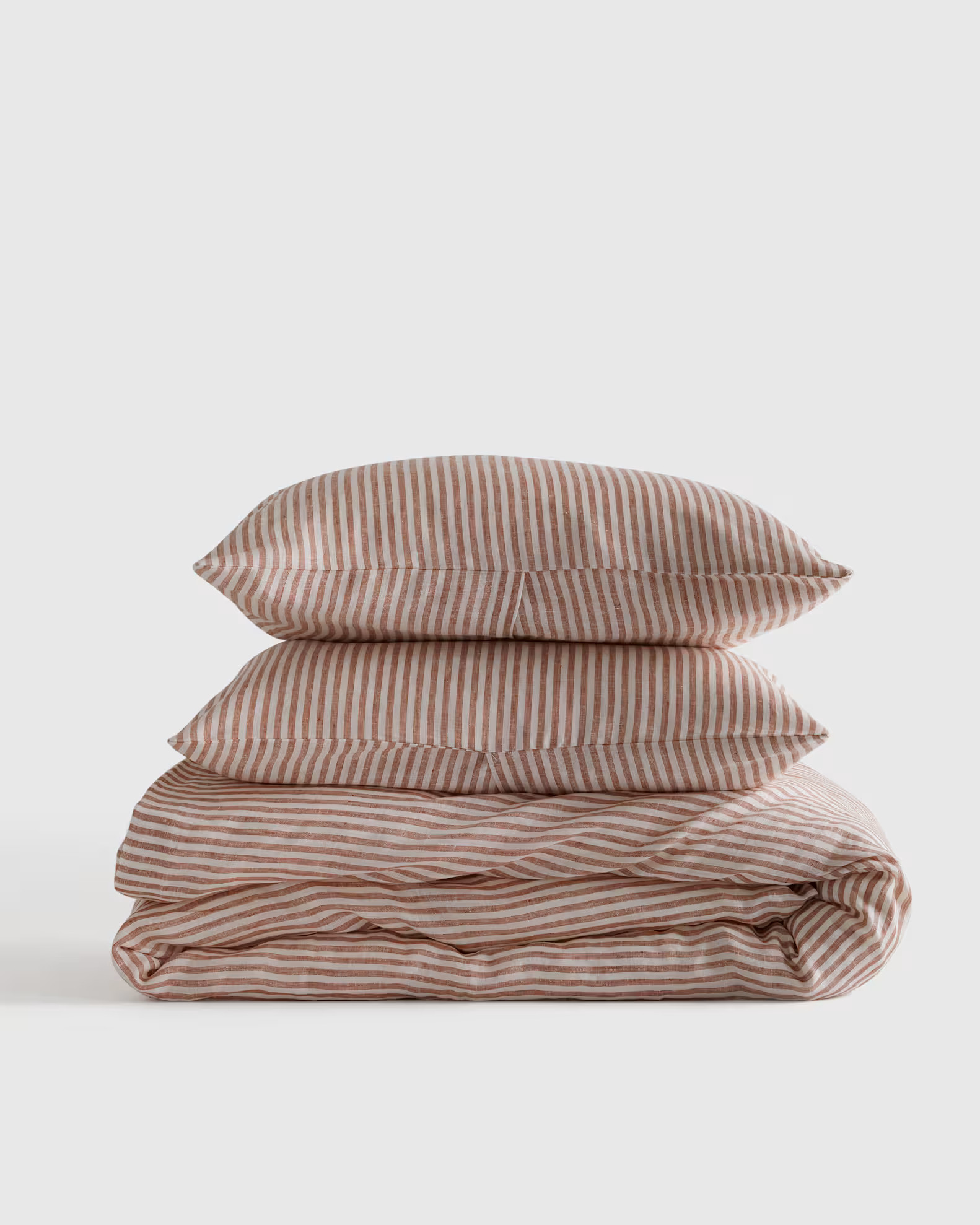 European Linen Stripe Duvet Cover Set in Terracotta/White Stripe | Quince