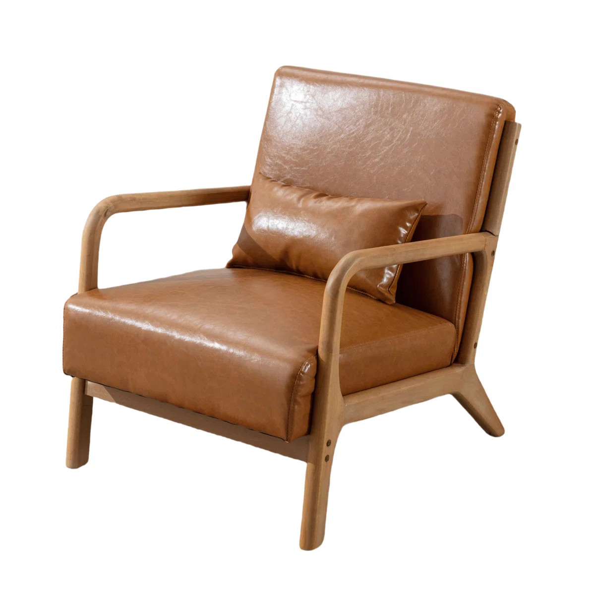 25.78" Wide Mid Century Faux Leather Accent Chair with an Extra Pillow | Wayfair North America