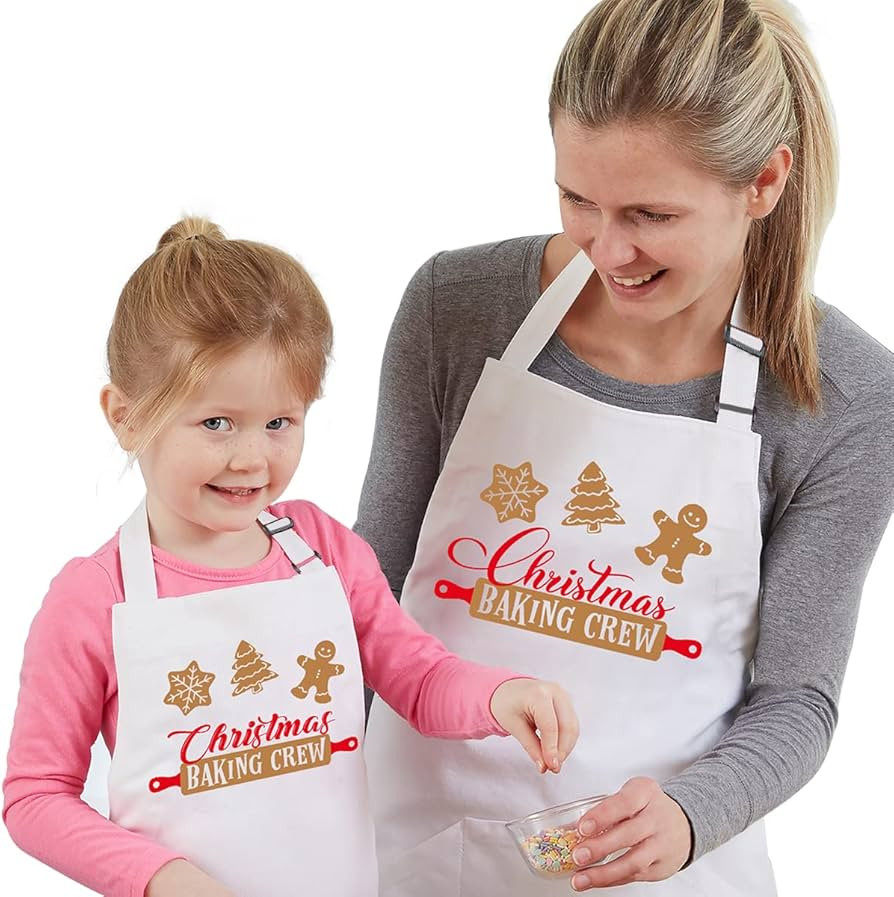 2 Pack Christmas Matching Aprons for Kids and Adults - Christmas Baking Crew - White Kitchen Apro... | Amazon (US)