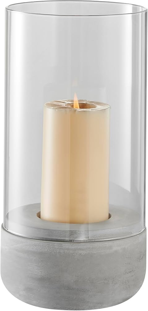 Danya B. Modern Cool Gray Cement Base and Glass Pillar Hurricane Candle Holder (Large) | Amazon (US)