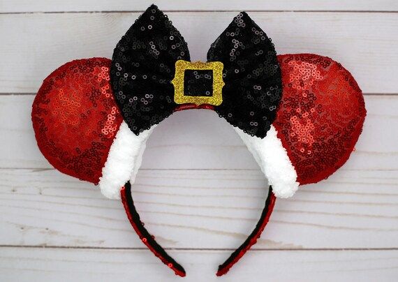 Christmas Minnie Mouse Ears Santa’s Belt Mickey Ears Disney Christmas Minnie Ears Christmas Ear... | Etsy (US)