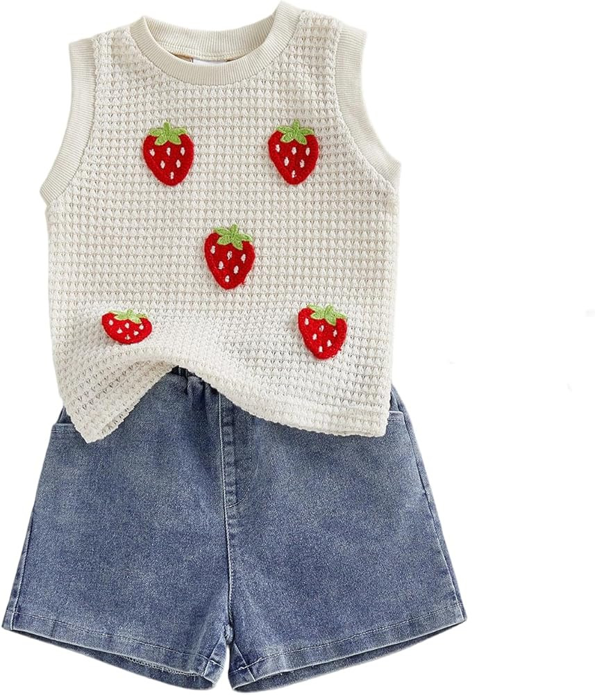 YINGISFITM Toddler Girl Clothes Baby Summer Waffle Knit Tank Top Sleeveless Shirt Jeans Shorts Fl... | Amazon (US)