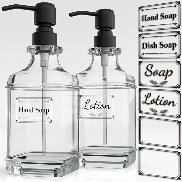 GLADPURE 2 Pack Soap Dispenser, 18 Oz Antique Design Thick Glass Hand Dispensers; with 304 Rust P... | Amazon (US)