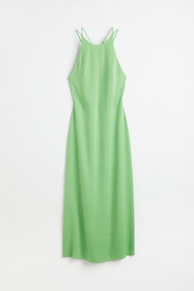 Conscious choice  Long, fitted dress in softly draped satin. Narrow cut at top with a double laye... | H&M (US + CA)