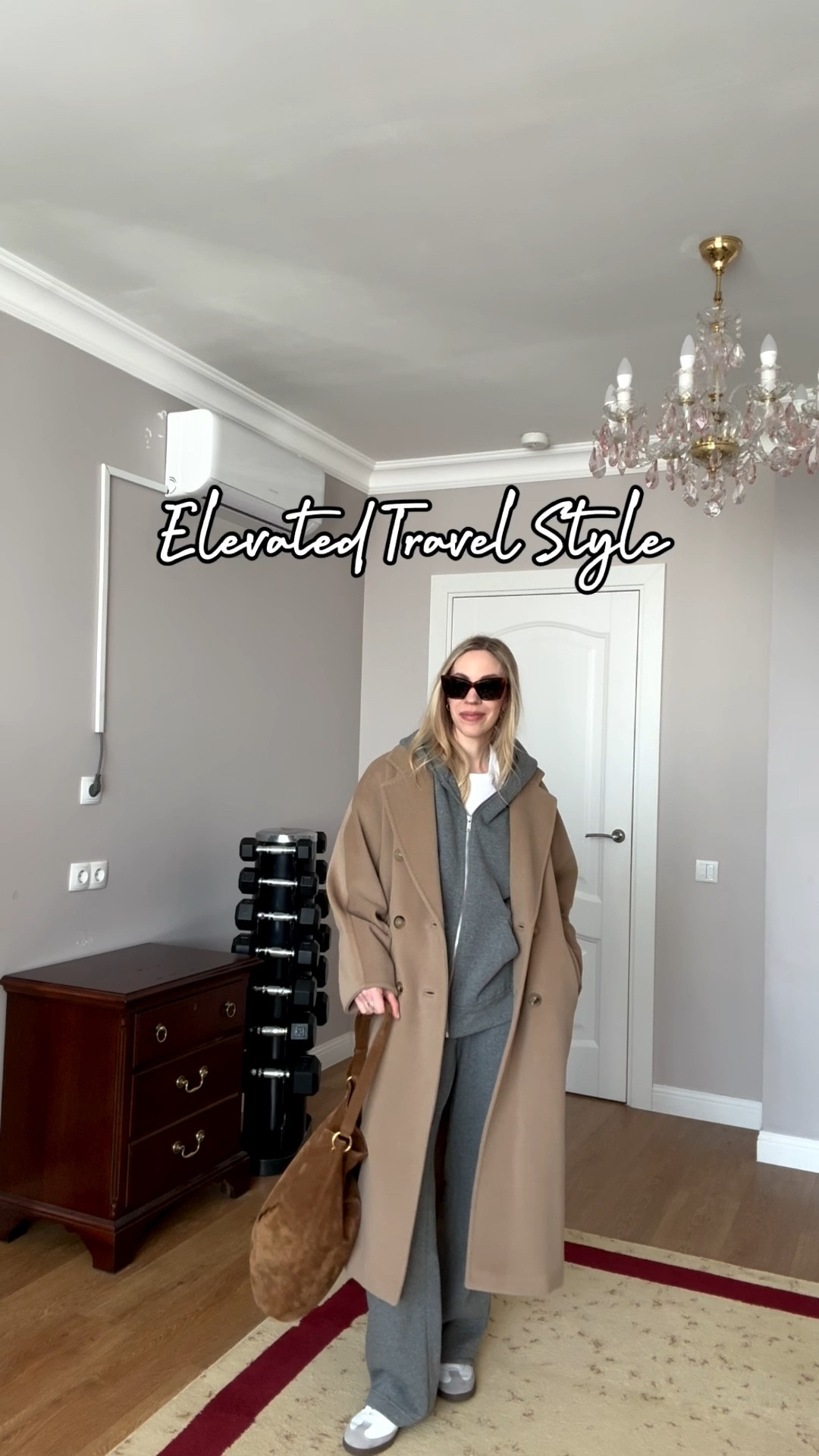 Travel style, gray hoodie sweatsuit, camel coat, elevated airport outfit, Adidas Samba sneakers, Saint Laurent suede bucket bag 

#LTKspring #LTKOver40 #LTKTravel