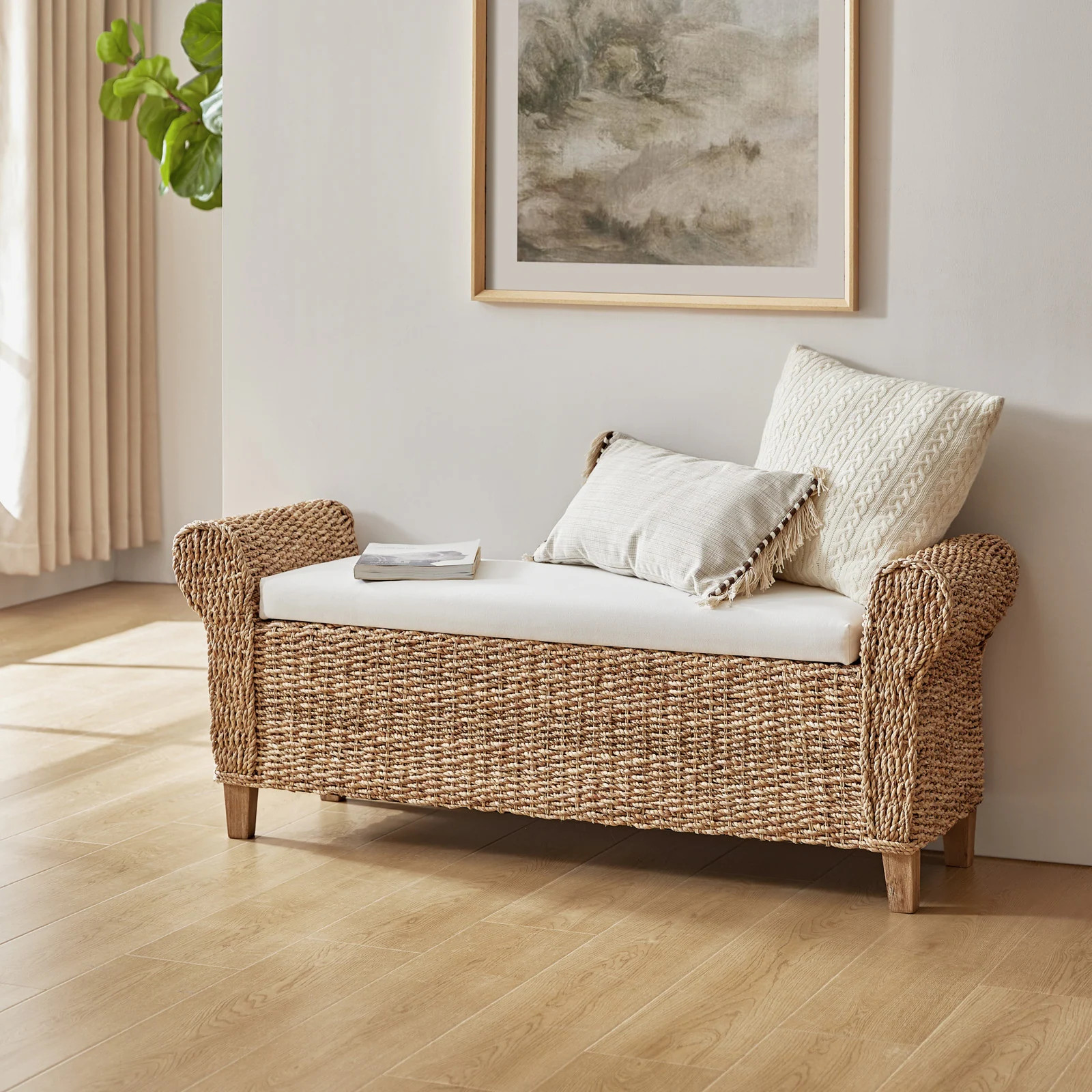 HULALA HOME Bab Boho Farmhouse Ratten Storage Bench with Hollow-Carved Designs - On Sale - Overst... | Overstock