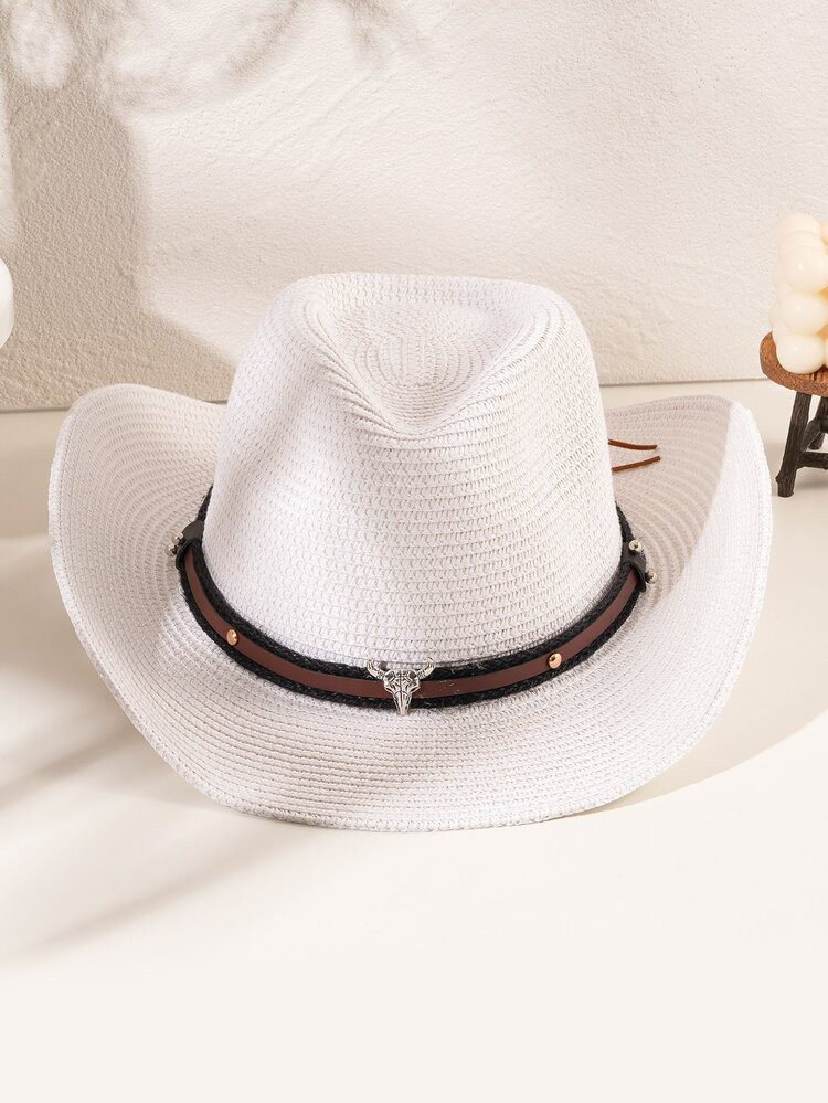Bull & Studded Decor Straw Hat | SHEIN