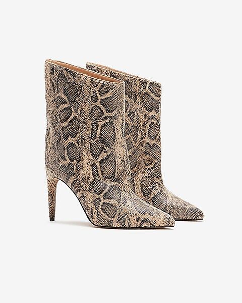 Snakeskin Textured Asymmetrical Booties | Express