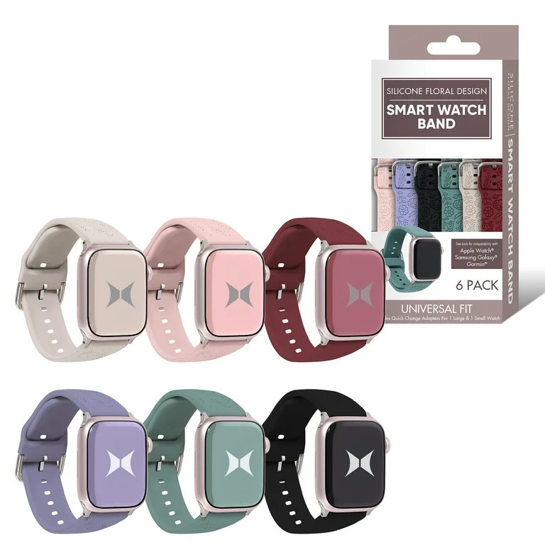 Xtreme 6 Pack Silicone Floral Watch Bands for Apple, Samsung & Garmin - Waterproof & Lightweight | Walmart (US)