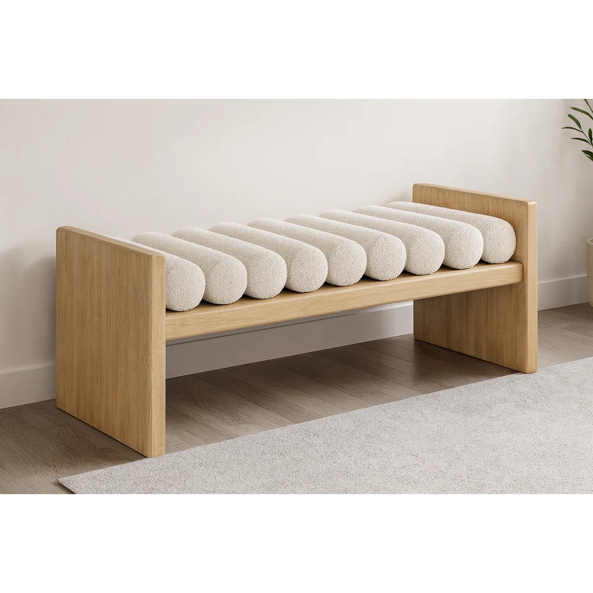 Waverly Boucle Wood Bench | Wayfair North America