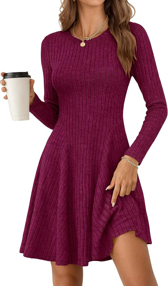 ANRABESS Women's Long Sleeve Fall Dresses Ribbed Knit Sweater Dress | Amazon (US)