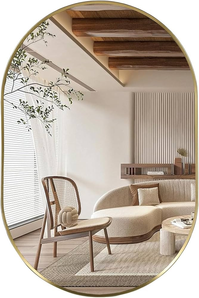 Gold Oval Mirror, 17"x30" Oval Bathroom Mirror, Vanity Mirror with Brushed Metal Frame, Wall Moun... | Amazon (US)