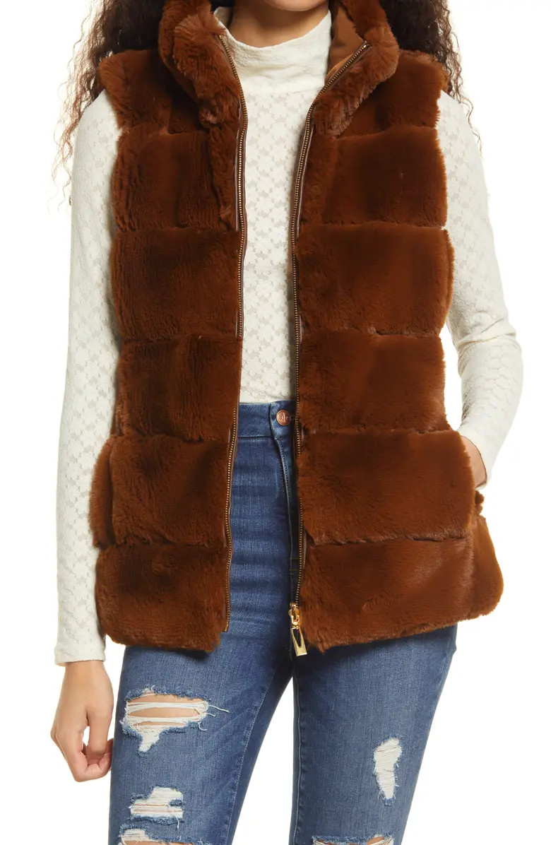 Via Spiga Chevron Faux Fur Reversible Vest | Nordstrom | Nordstrom