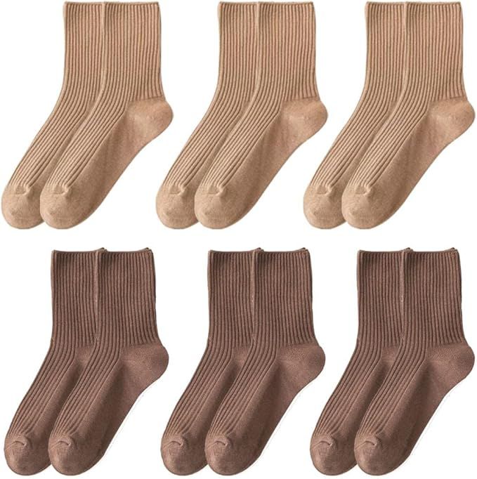 MarJunSep Women’s Cute Cotton Crew Socks Neutral Aesthetic Slouchy Boot Dress Socks Women Girls... | Amazon (US)